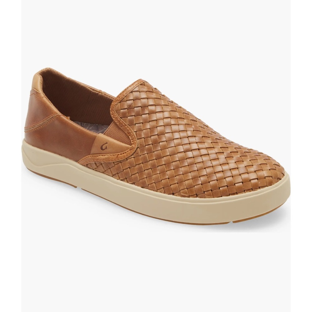 Olukai Lae’ahi Woven Leather Mens Size 13 Slip On Shoe Classic Brown Beachy